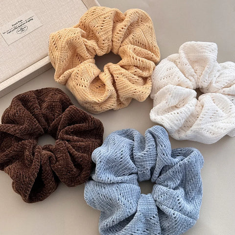 Soft Chenille Velvet Hair Scrunchies Large Hair Ties For Women Hollow Out Corduroy Head Bands Winter Warm Ponytail Holder 1Pc