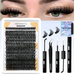 GROINNEYA Lash Clusters Kit With Waterproof Strong Hold DIY Lash Extension Kit Lash Bond And Seal And Eyelash Tweezers Makeup