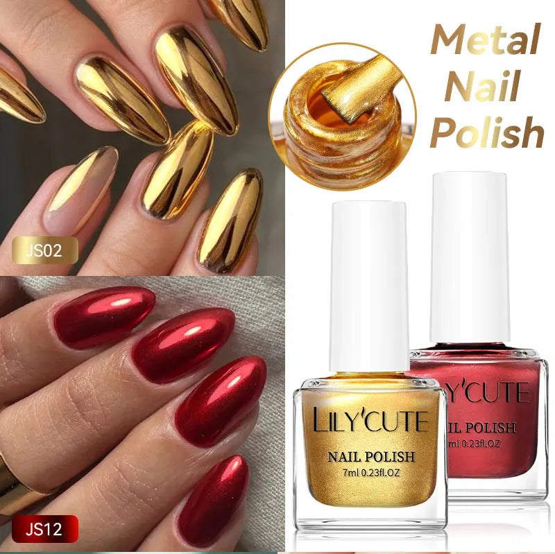 LILYCUTE 7ml  Mirror Metallic Nail Polish No Need of UV LED Lamp Nail Supplies Vernis Red Purple Mirror Effect for Nails