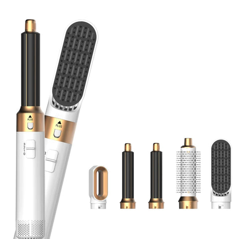 Hot Air Brush 5 in 1 Hair Dryer Set, Straightener Curler Styler Comb, Travel-Friendly Ionic Blow Dryer Brush