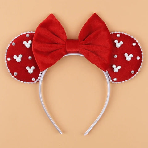Disney Mickey 3.3"Velvet Ears Headband For Girls Soft Bow Hairband Halloween Festival Party Christmas DIY Hair Accessories