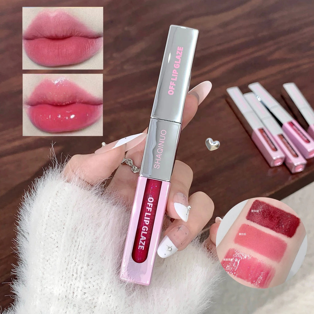 2 in 1 Matte Tear Off Lip Glaze Water Light Mirror Lip Stain Tattoo Peel-off Lip Gloss Waterproof Rose Lips Tint Lipstick Makeup