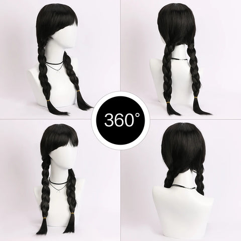 26 Inch Synthetic Black Braided Wig Hair With None Lace For Party Cosplay Daily Use Music Festival Christmas Halloween