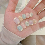 10pcs Handmade Press on Nails Short Square Watermelon Star-Moon  Full Coverage Nail Tips for Women&Girl Removable Wearable nail