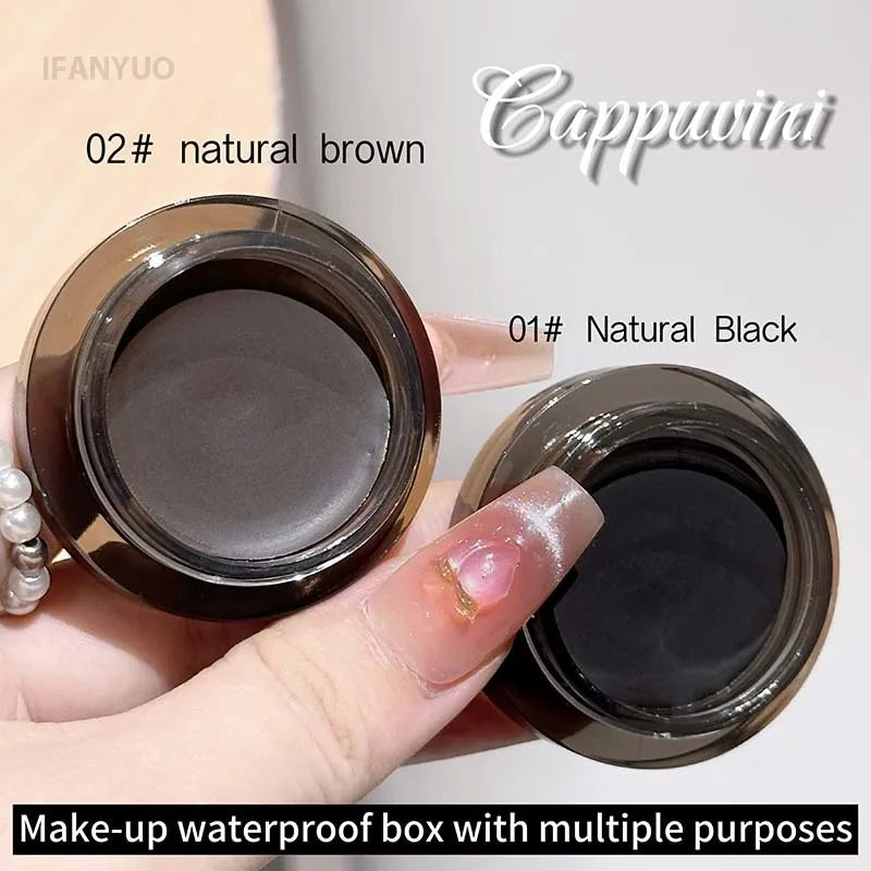 Natural Black Eyeliner Gel Cream with Brush Waterproof Lasting Non Smudging Matte Brown Easy Wear Eyebrow Silkworm 3 in 1 Makeup