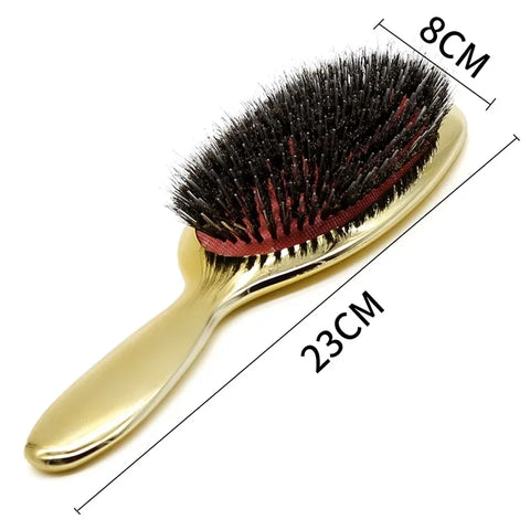 1pc Luxury Gold and Silver Color Boar Bristle Paddle Hair Brush Oval Hair Brush Anti Static Hair Comb Hairdressing Massage Comb
