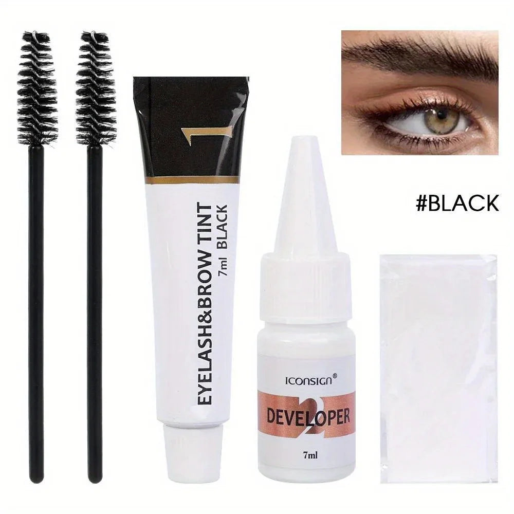 Semi-Permanent Eyelash Eyebrow Tinting Kit 2 in 1 Waterproof Quick Tint Eyebrow Enhancement Long Lasting Eyebrow Cosmetics