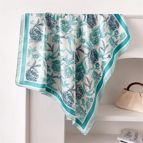 Neckerchief Female Luxury Square Scarf for Women Silk Feeling Shawl Satin Hijab Fashion Wraps Hair Bands Ribbon Headband Bandann