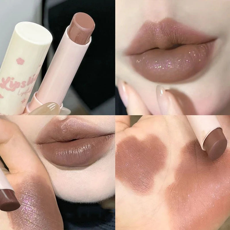 Shimmer Velvet Matte Lipstick Rose Cream Silky Finish Long-Lasting Waterproof Full Coverage Nude Grey Brown Lip Tint Make Up