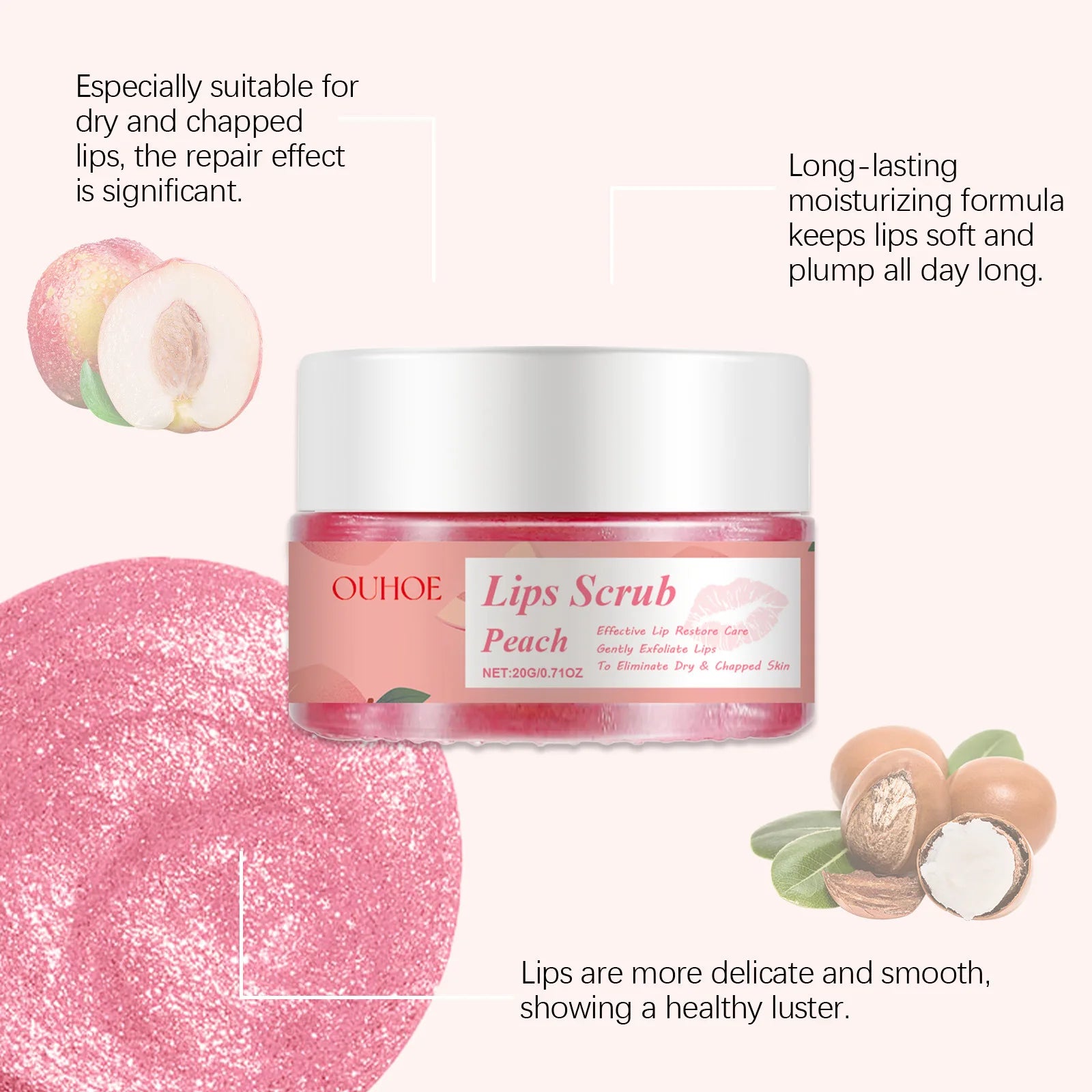 Peach Brightening Lip Scrub Exfoliating Pink Plumper Moisturize Smooth Skin Repair Lighten Fine Line Dead Skin Remover Lip Scrub