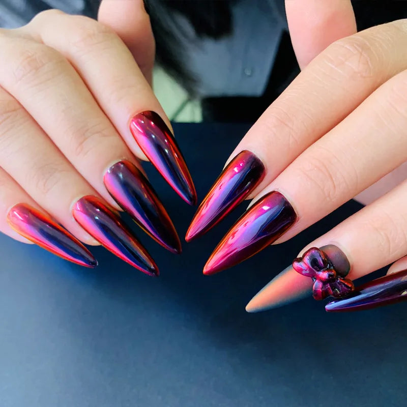 HNDO Red-Black Gradient Colors Nail Mirror Chrome Powder Glitter Chameleon Professional Manicure Pigment Dust TE31