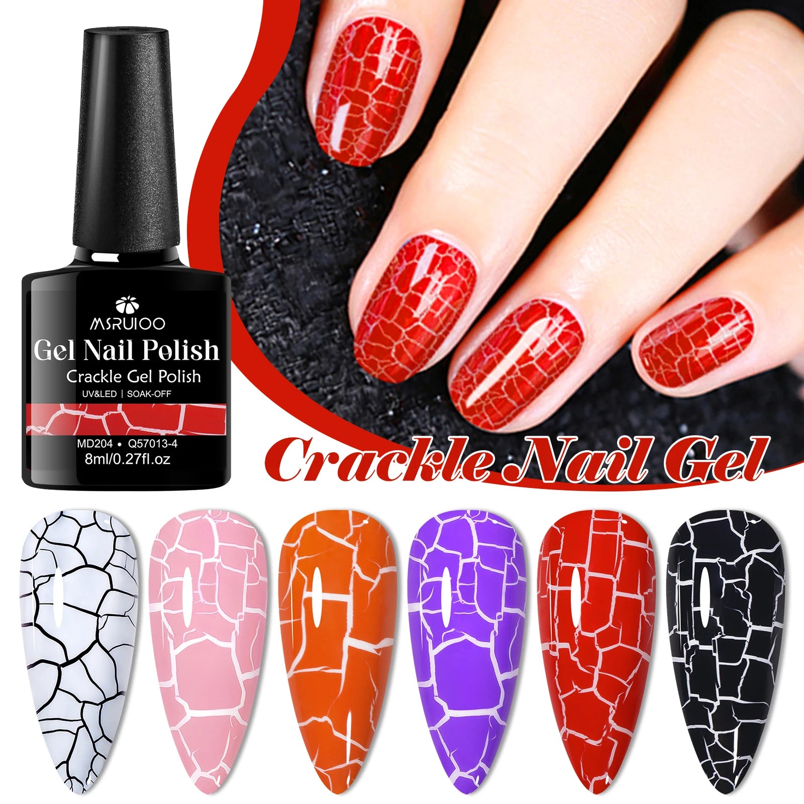 6pc Crackle Gel Nail Polish Set Quick Dry Nail Supplies Varnishes Hybrid Semi Permanent Soak Off Manicure for Nails Design