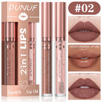 DUNUF Lip Gloss And Lip Oil Set 2-Piece Long-Lasting Waterproof Matte Moisturizing Non-Fading Lipstick Collection