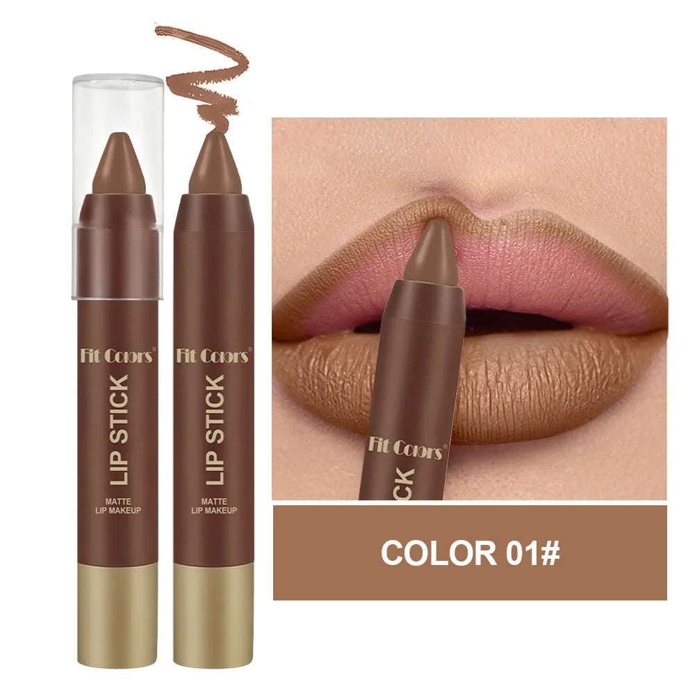 Matte Chocolate Brown Lipstick Crayon Non-stick Cup Lip Liner Pencil Soft Mist Waterproof Creamy Pigmented Lip Outline Contour