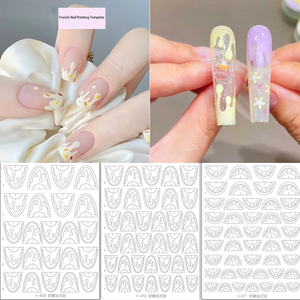 5 Sheets French Cheese Nail Stickers Decoration Self-Adhesive Hollow Lace Nail Art Decals Butterfly Star Shape DIY Nail Art Tool
