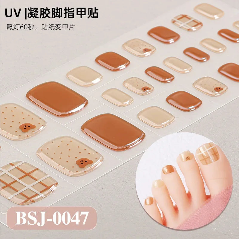 26Tips French Leopard Print UV Gel Toenail Sticker Bronzing Dye Gradient Cross-border Semi Baked Gel Nail Sticker UV Lamp Needed