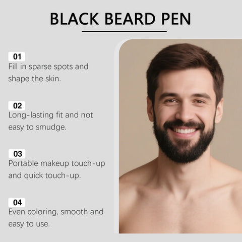 Black Beard Filling Pen - Waterproof and Sweat-proof Double-ended Beard Styling Set (For Daily Use) Long-lasting, Non-fading