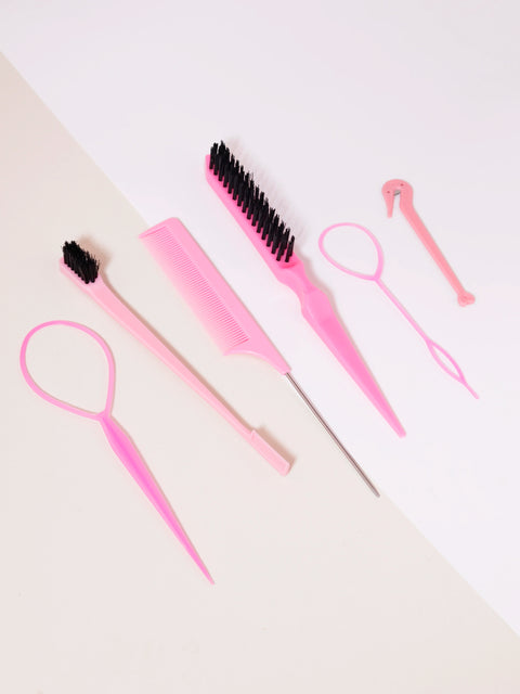 6PCS hair styling comb set, comb, pointed tail comb edge brush, hair tail tool weaving tool ring, rubber band cutter