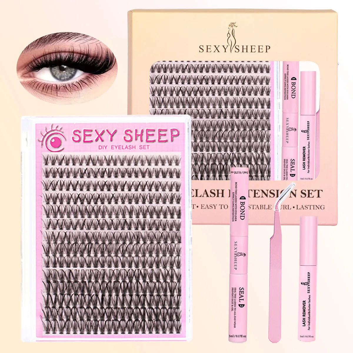 Eyelash Clusters Kit Reusable Soft Eyelash Extension With Bond&Seal Lash Tweezers Glue Remover Full Makeup Tool