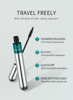 QIC Double Effect 4D Mascara Waterproof Long Curl Natural Thick Eyelash 2-in-1 Black Mascara with 2 Brush Heads