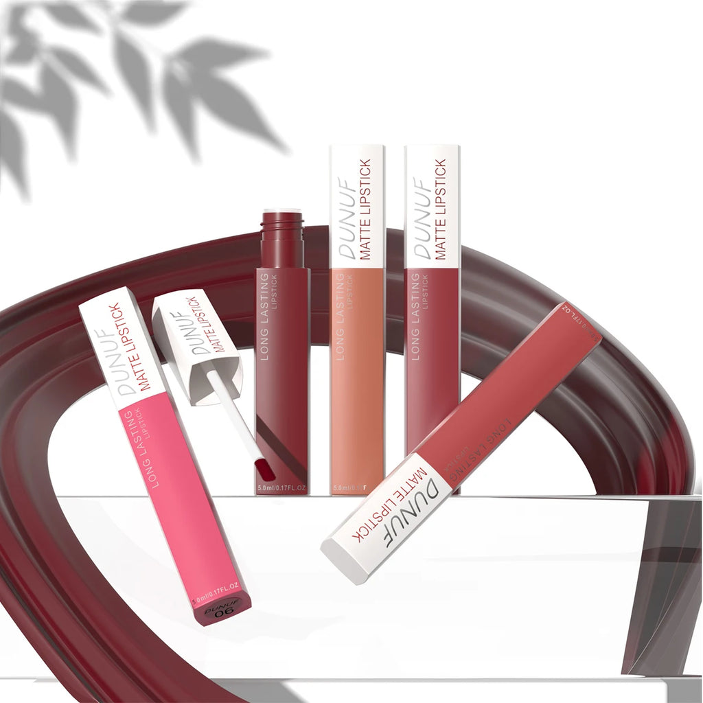 DUNUF 8 pcs matte color lasting lip gloss set three-dimensional plastic lips waterproof anti-sweat non-stick cup lipstick set