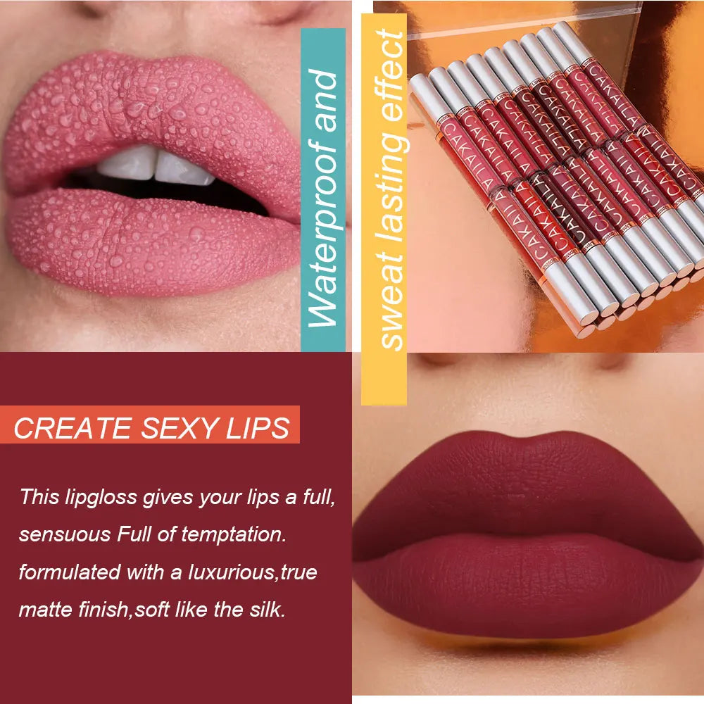 CAKAILA Waterproof Liquid Lipstick Set - Nude, Matte Red | 24-Hour Long-Lasting Lip Gloss | Suitable For All Skin Types
