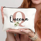 Floral Letters Custom Name Makeup Bag Best Gift for Bridesmaid Teachers Friends Women Purse Personalise Gift for Birthday