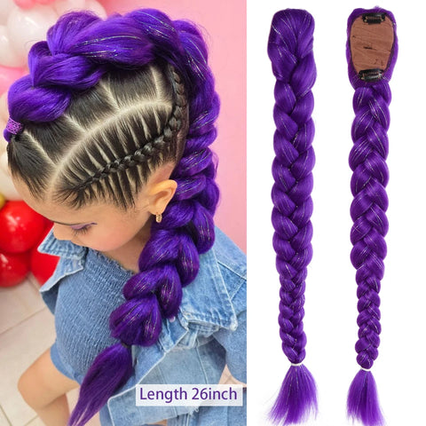 Synthetic Braided Purple Hair Ponytail Rumi Costume Hairstyle 26inch Long Ponytail with Clips for Kids Girls Halloween Christmas