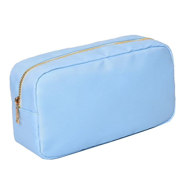 Letter Patch Custom Travel Cosmetic Bag Personalized Nylon Pouch Toiletry Bag Chenille Patch Makeup Toiletries Girl Cosmetic Bag