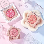 Multi-Color Glossy Blush Highlighter, Baking Process, Moisturizing and Glossy Makeup Effect, Light and Easy to Color with Texture, Facial Brightening, with Pearlescent Brightening Effect, Rose Blush Palette