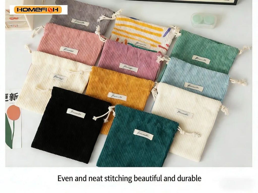 HOMEFISH Corduroy Drawstring Bag Christmas Gift Candy Jewelry Cosmetics Coins Keys Organizer Packing Bags Storage Bag Pouch