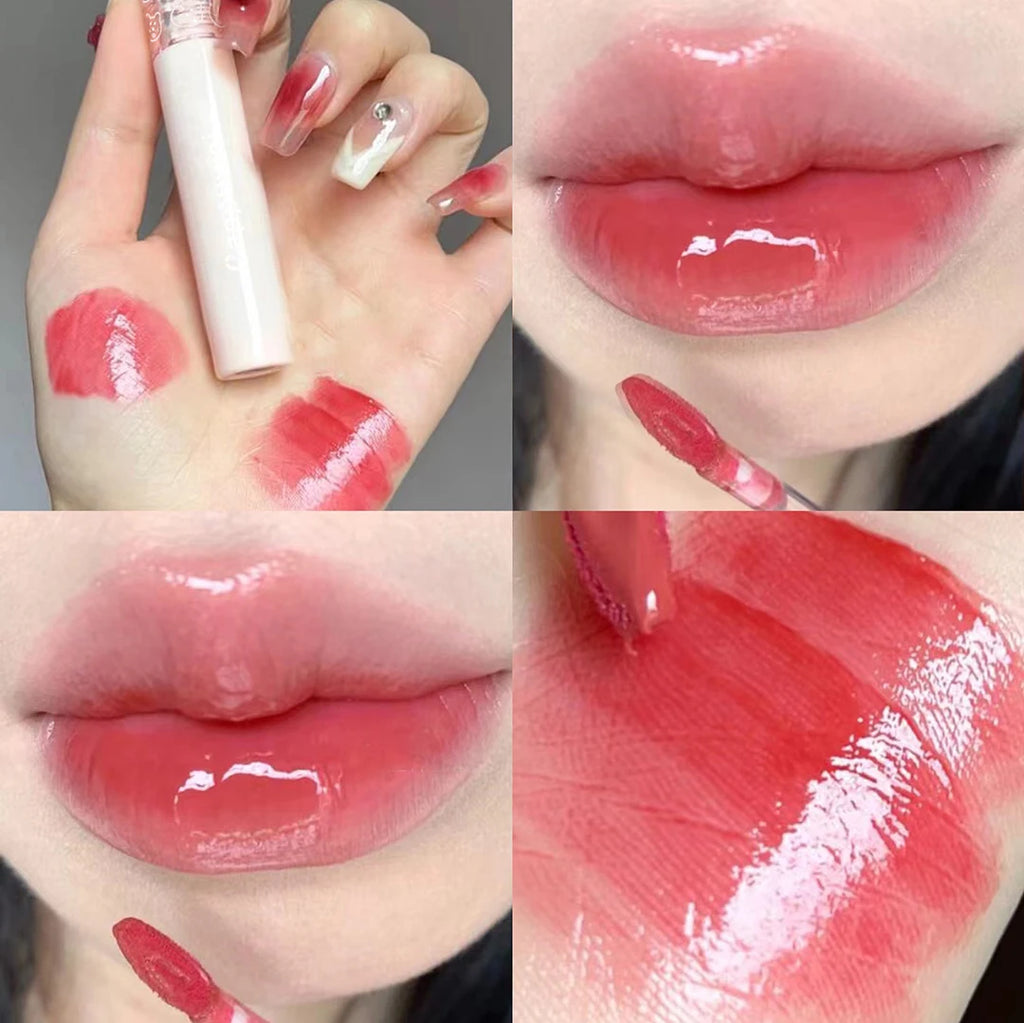 Cherry Pink Waterproof Mirror Finish Water Lip Gloss Nude Brown Clear Tint Glass Lip Oil Liquid Makeup for Luminous Look