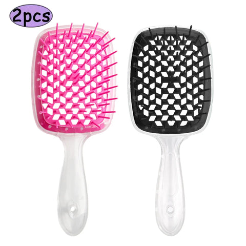 2pcs Professional Comb Detangling Hair Brush Scalp Massage Anti-static Comb Hollow Out Hairbrush for Wet Dry Barber Hair Styling