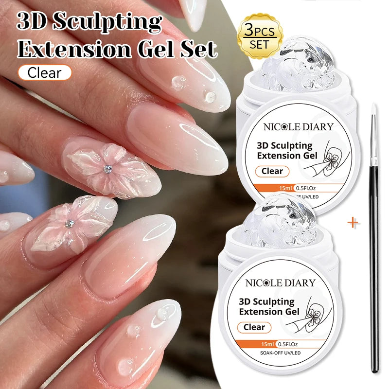 NICOLE DIARY White Non Stick Hand Extension Gel Nail Polish For 3D Shaping Carving Flower DIY Nail Art Extension Acrylic