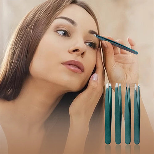 4-Piece Stainless Steel Tweezer Set Unisex Professional Precision for Facial Hair Eyebrows Ingrown Hair & Splinters Durable & Er