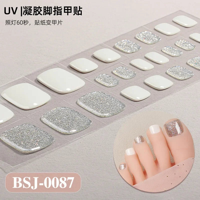 26Tips French Leopard Print UV Gel Toenail Sticker Bronzing Dye Gradient Cross-border Semi Baked Gel Nail Sticker UV Lamp Needed