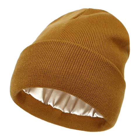 Satin Lined Anti Static Beanie for Women Winter No Static 2 Layer Knitted Hat Silk Satin Bonnet Hair Cover Sleep Cap SkiSkullies