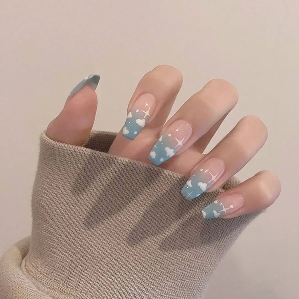 24pcs Cloud Pattern False Nails Korean Sweet Style Lady Women Manicure Supplies Press on Nail Fashion Girl Fake Nail Patches