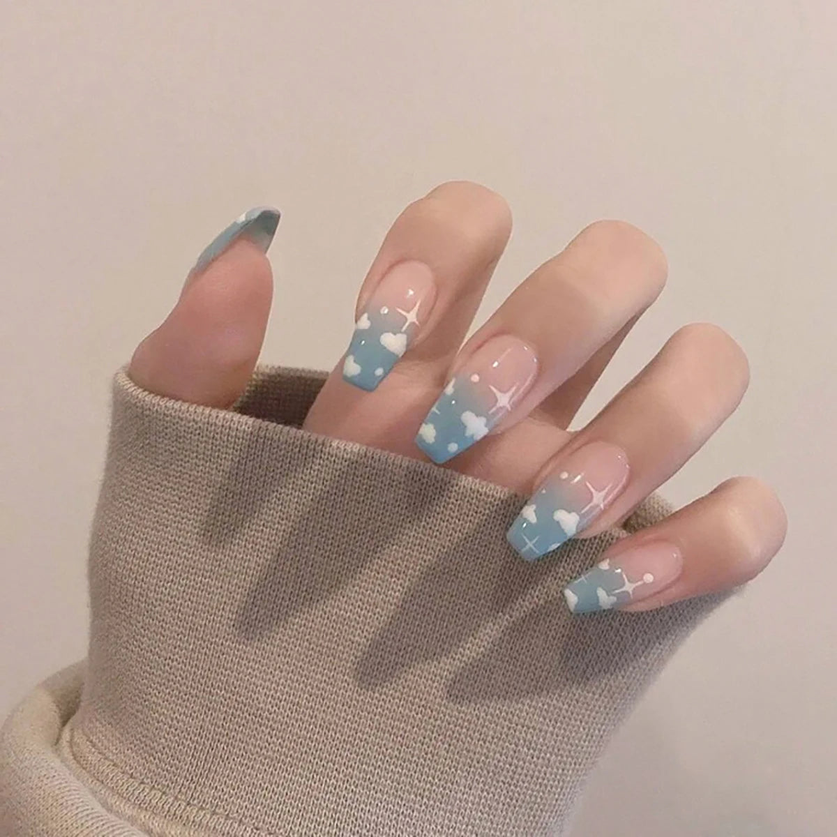 24pcs Cloud Pattern False Nails Korean Sweet Style Lady Women Manicure Supplies Press on Nail Fashion Girl Fake Nail Patches