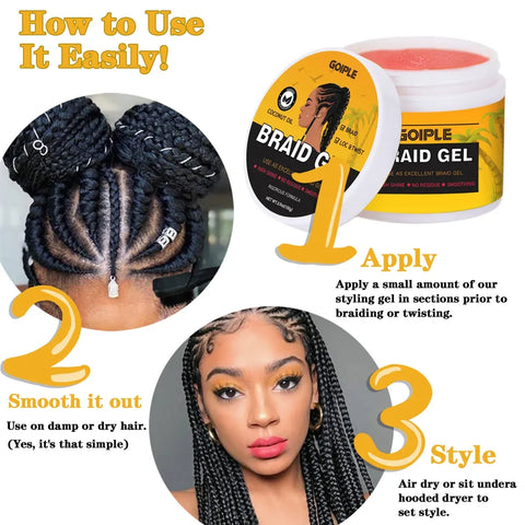 GOIPLE 100g Pineapple Scent Braid Gel Smooth Non-Flaking Hairstyle Fixative Cream Tames Frizz Stronghold Twists Hair Styling Gel