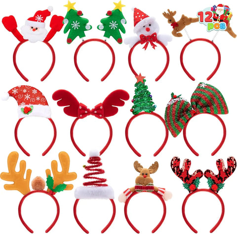 JOYFY 12 Packs Christmas Headbands with Assorted Design Christmas Holiday Headband for Women Men Christmas Parties Xmas Favors