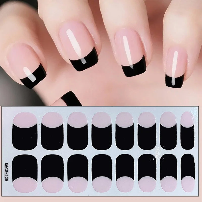 14/16Tips Full Cover Gradient Nail Stickers Multi Color Self Adhesive Slider No Need UV Lamp Cured Press ON Nail Decal