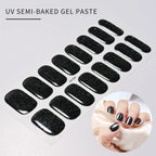 16Tips French Black Semi-Cured Nail Stickers With Glitter Long-Lasting UV Gel Nail Polish Wraps Full Cover Nail Art Decals Patch