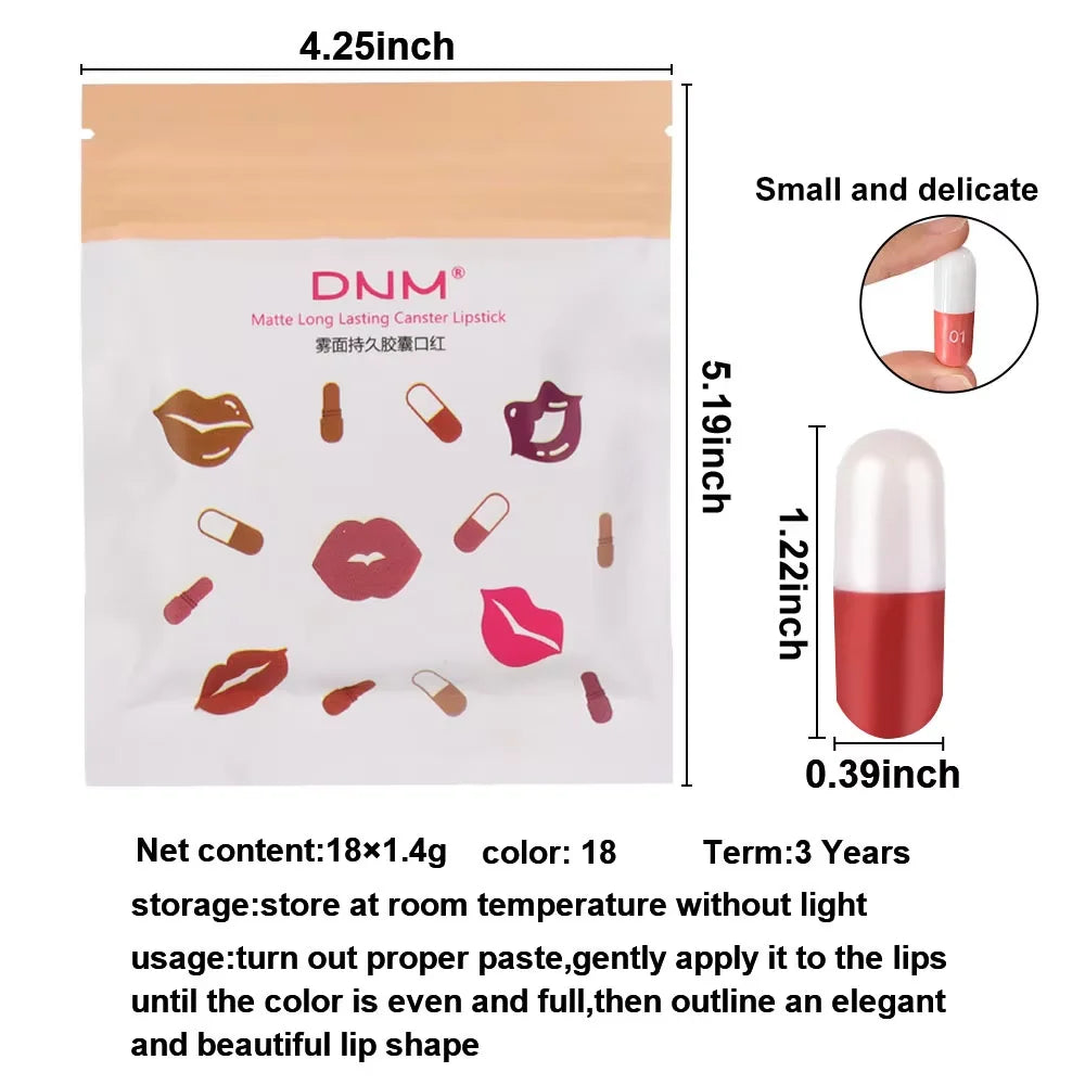 18 pcs/set Long-Lasting Velvet Matte Lipstick Set - Waterproof Portable Mini Capsule Lipsticks for Valentine's Day Gifts