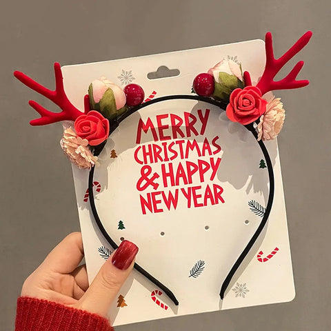 Cartoon 3D Spring Christmas Headband Christmas Hat Fluffy Plush Children Headwear Deer Ear Hair Clip Xmas Hair Accessories