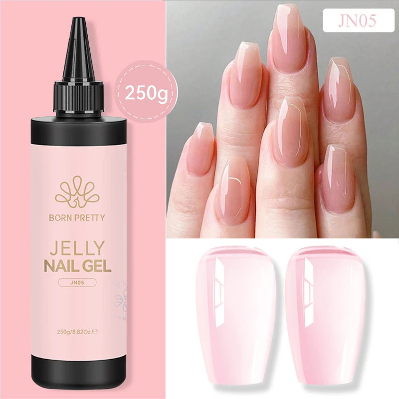 BORN PRETTY 250g Light Pink Jelly Gel Nail Polish Nude Milky White Peach Translucent Color UV LED Soak Off Nail Salon Varnish