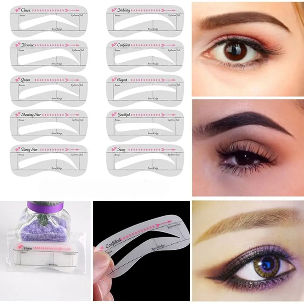 10PCS Women Eyebrow Card Reusable High Durability Eyebrow Stencil Grooming Shaper Template Eye Makeup Tools Stickers