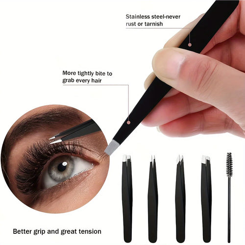 4/6/7pcs Professional Facial Hair Removal Grooming Set with Curved Scissors, Eyebrow Tweezers, Lash Brush, Eyebrow Clip Eyelash