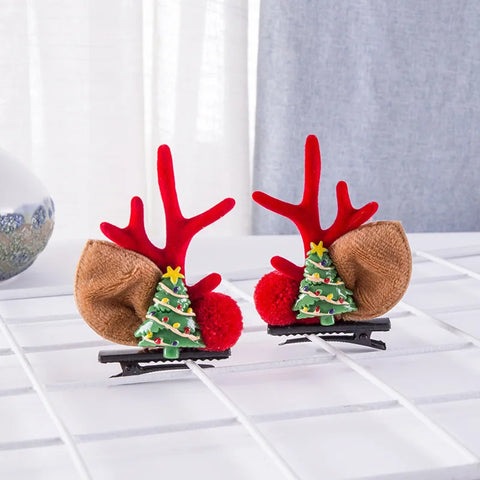 2pcs/Set Kawaii Christmas Elk Ear Hair Clip Women Girl Santa Snowman Hairpin Xmas Party Barrettes For Kids Cosplay Headwear