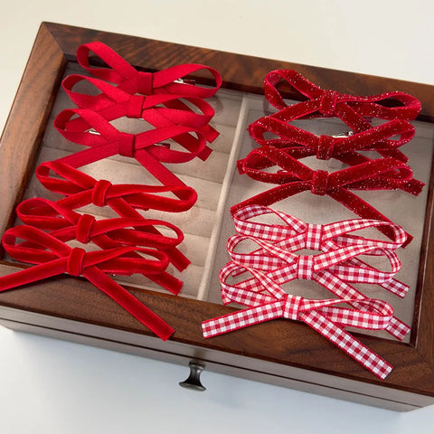 Christmas New Year Festival HairClips Set Winter Velvet Red Bow Barrettes for Girls Sweet Hairpin Children Cute Hair Accessories